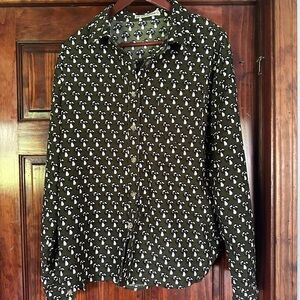 Green Floral Button-Up Shirt with Mushrooms 🍄